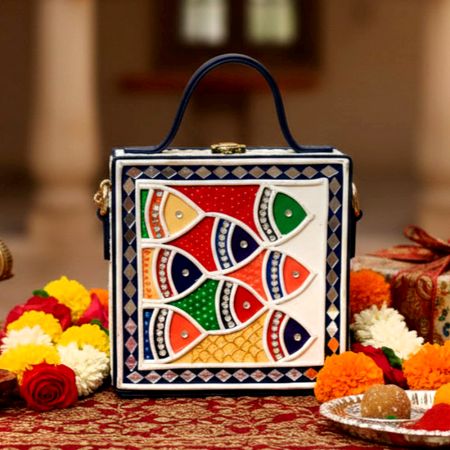 Mini Fish Lippan Art Handcrafted Square Sling Bag